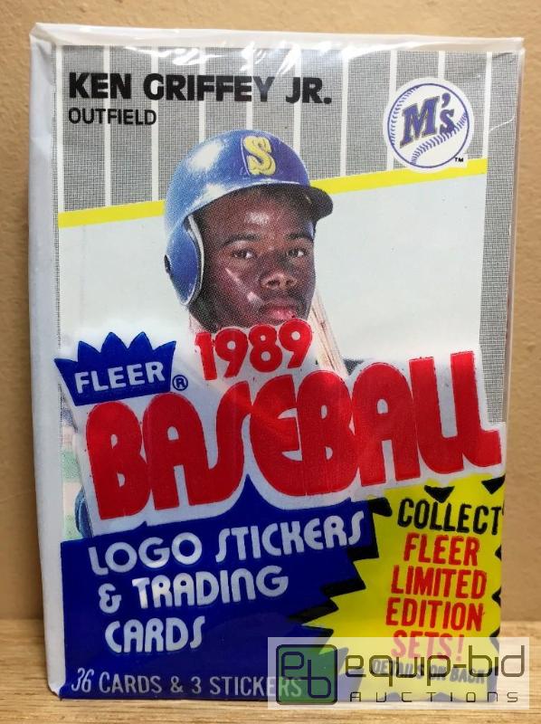 lot 1023 image: KEN GRIFFEY JR. 1989 FLEER ROOKIE CARD IN ORIGINAL FACTORY SEALED CELLO PACK - AMAZINGLY RARE FRONT