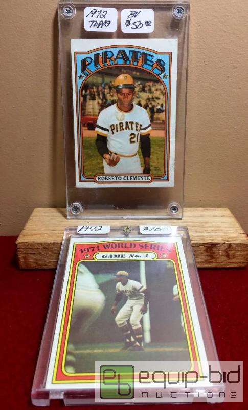 lot 1035 image: 1972 TOPPS ROBERTO CLEMENTE (2) CARD LOT - BOOK VALUE $70  A TRUE LEGEND OF THE GAME - MUST SEE