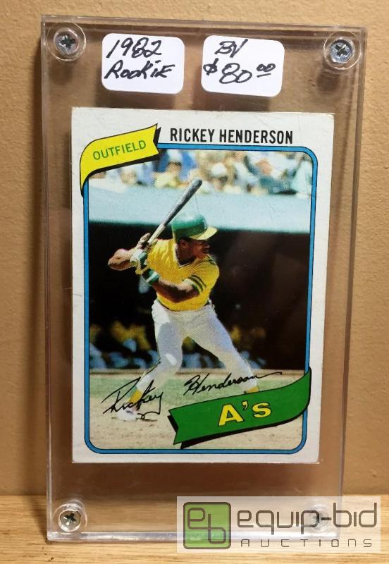 lot 1036 image: 1980 TOPPS RICKEY HENDERSON ROOKIE CARD - BOOK VALUE - $80 - HALL OF FAMER - ALL TIME SB LEADER 