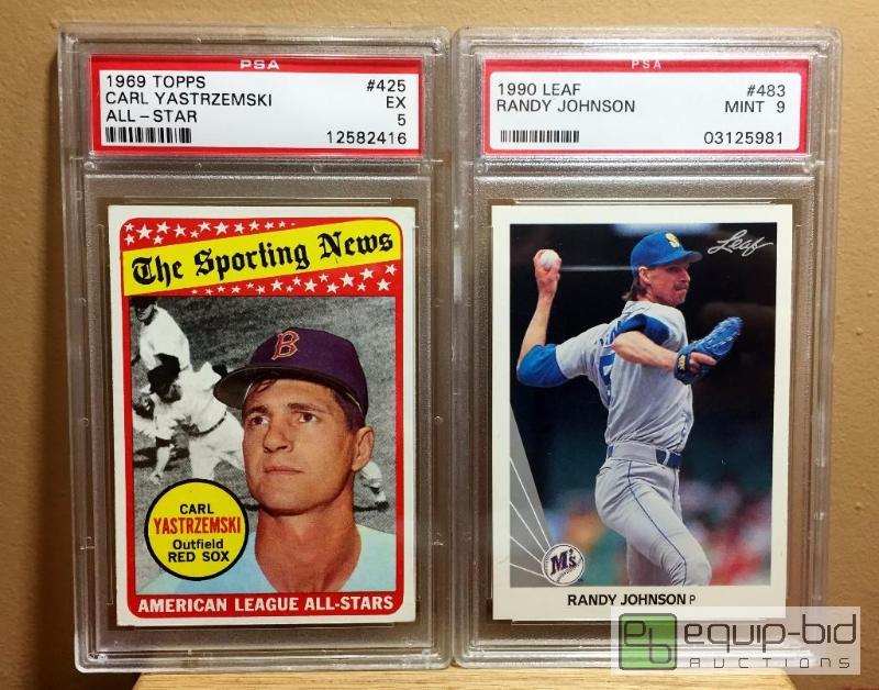 lot 1038 image: (2) GRADED PSA CARD - TWO HALL OF FAMERS CARL YASTRZEMSKI - RANDY JOHNSON LEAF ROOKIE - VERY RARE