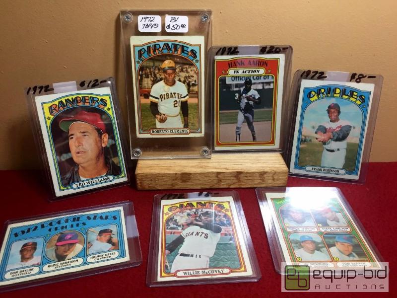 lot 1041 image: 1972 BASEBALL SUPERSTAR LOT (7) ROBERTO CLEMENTE - HANK AARON - TED WILLIAMS  BOOK VALUE $100 