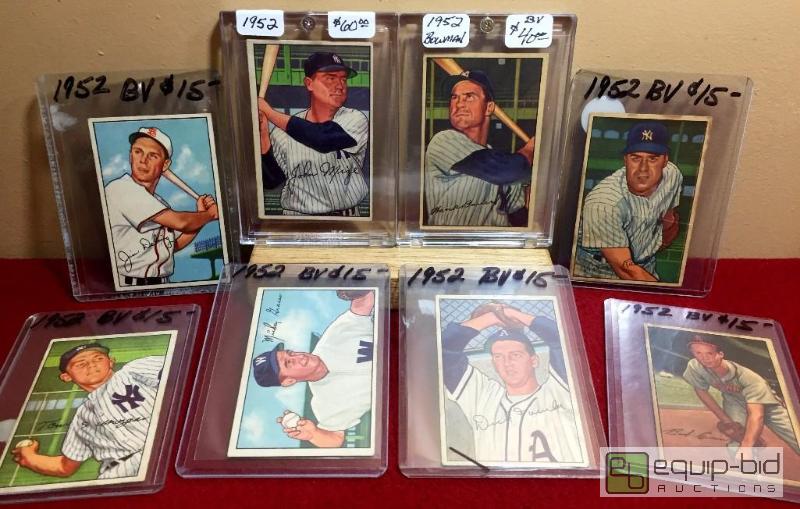 lot 1044 image: (8) 1952 BOWMAN VINTAGE BASEBALL CARDS - BOOK VALUE $190 - INCREDIBLY RARE FIND - MUST SEE