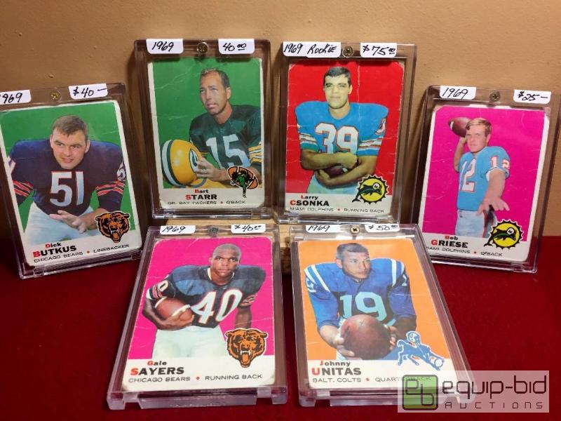 lot 1046 image: (6) VINTAGE NFL LEGENDS - BOOK VALUE $270 - LARRY CSONKA RC, BART STARR - UNITAS - SAYERS - BUTKUS 