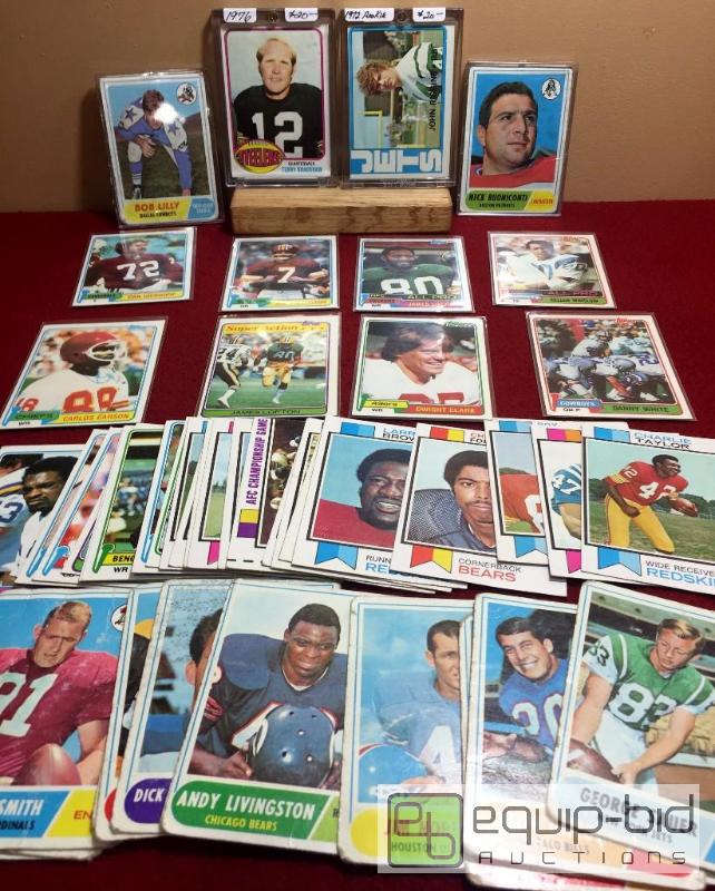 lot 1048 image: AWESOME VINTAGE FOOTBALL LOT - BOOK VALUE $75  RIGGINS ROOKIE - BRADSHAW - CHIEFS 