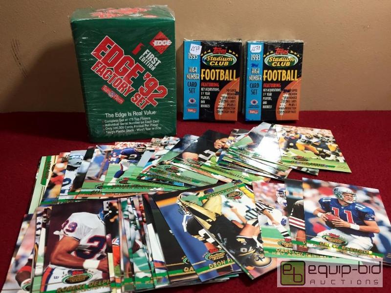 lot 1061 image: (4) AWESOME FACTORY FOOTBALL SETS 1992 COLLECTORS EDGE (1ST EVER) 1993 STADIUM CLUB HIGH # SERIES 