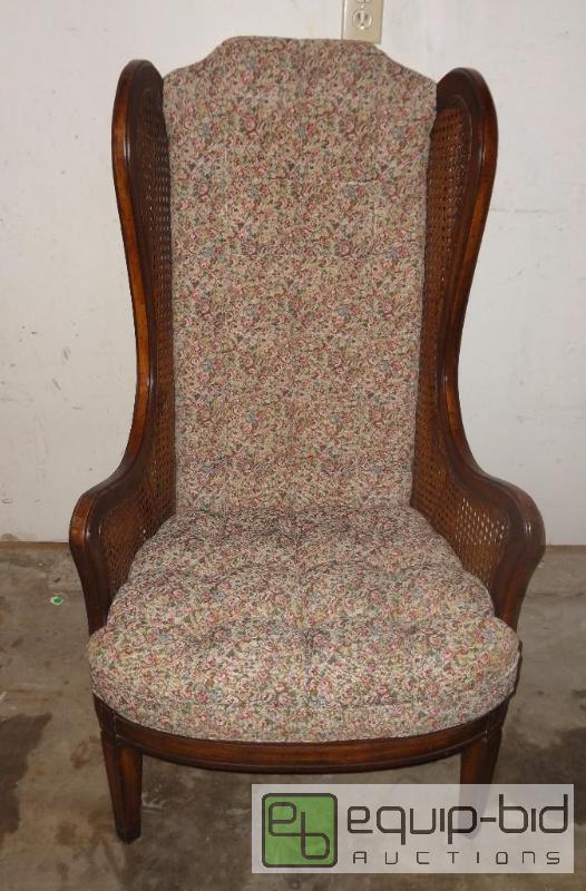 lot 163 image: Vintage Arm Chair with Tufted Back and Wicker Rush Sides