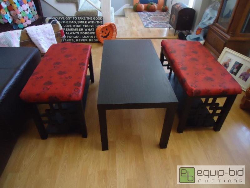 lot 198 image: Asian Inspired 3 Piece Sushi Table and Benches