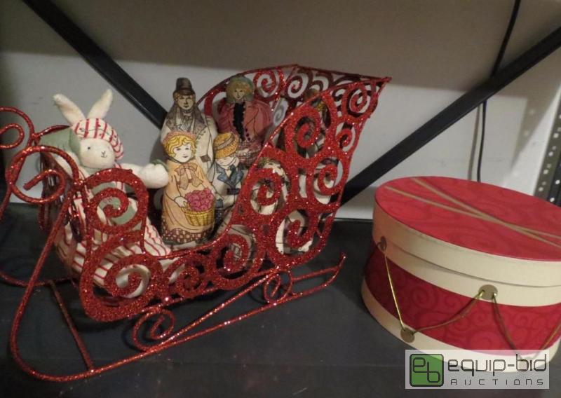lot 264 image: RED SPARKLY SLEIGH WITH ASSORTED CHRISTMAS ITEMS