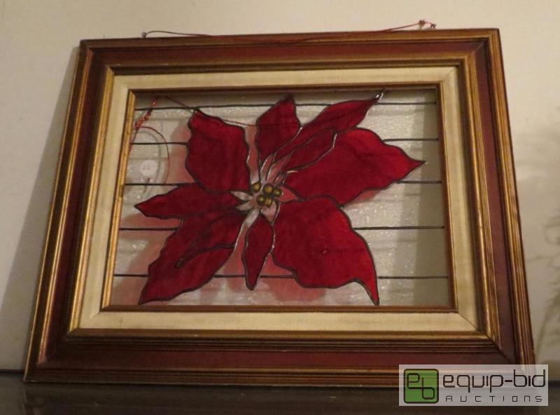 lot 267 image: POINSETTA STAIN GLASS WALL HANGING