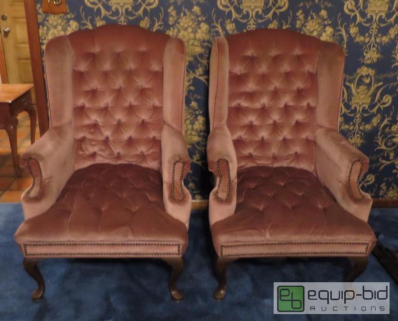 lot 33 image: Pair of Tufted High Back Chairs