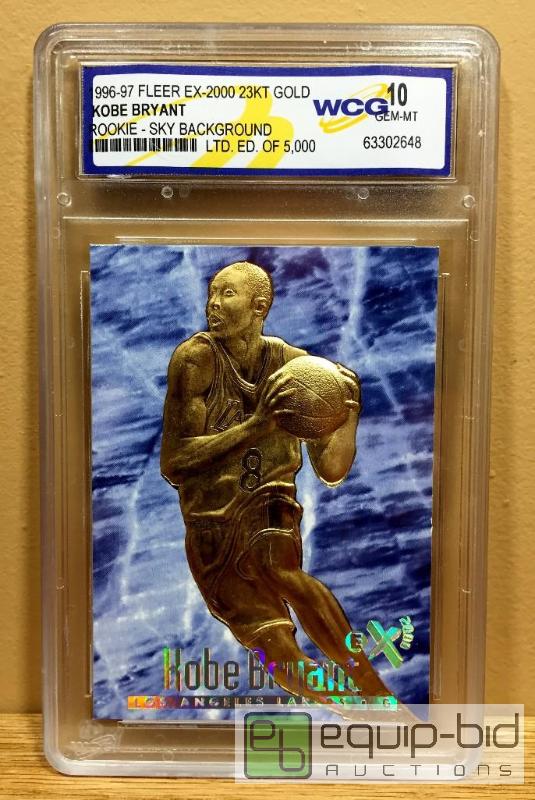 lot 1008 image: KOBE BRYANT ROOKIE 1996-97 Skybox EX-2000 Credentials 23KT Gold Card GEM MINT 10 - GRADED VALUE $150