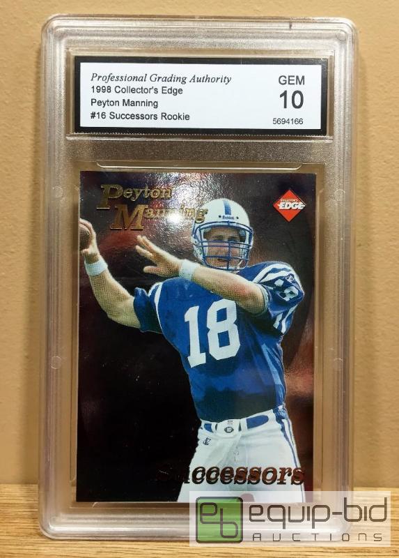 lot 1009 image: 1998 PEYTON MANNING ROOKIE CARD - EXTREMELY RARE - GRADED GEM MINT 10 - GRADED VALUE $125