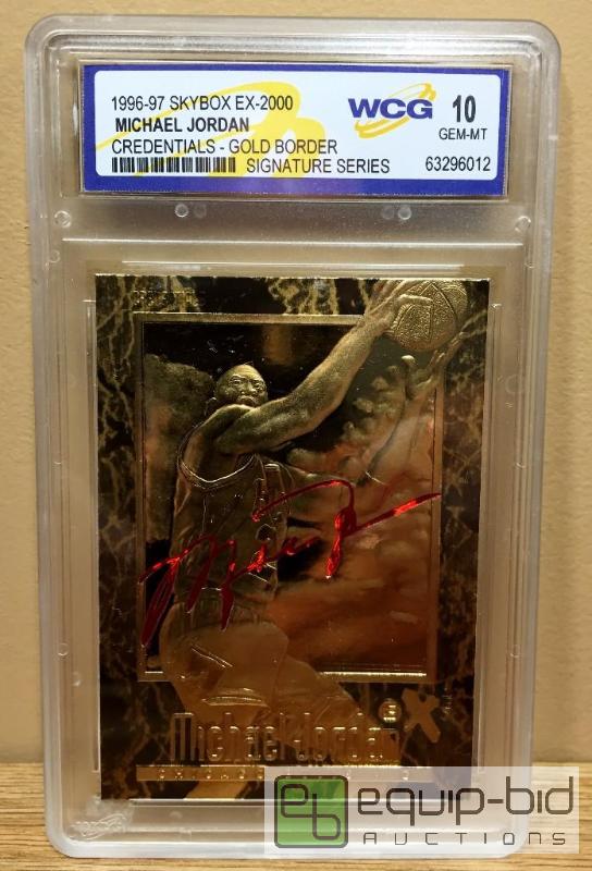 lot 1010 image: MICHAEL JORDAN 1996-97 Skybox EX-2000 Gold Card GOLD BORDER - Graded GEM MINT 10 - GRADED VALUE $150