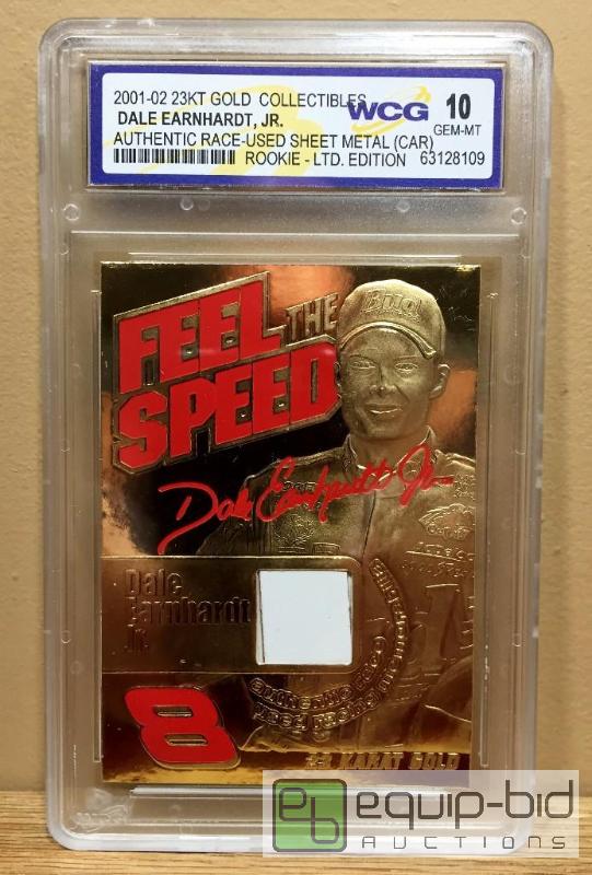 lot 1012 image: DALE EARNHARDT JR 2001 Race Used Metal NASCAR 23KT Gold Card ROOKIE GEM MINT 10 - GRADED VALUE $125