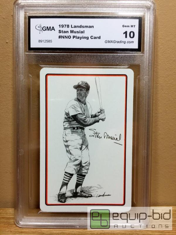 lot 1021 image: 1978 STAN MUSIAL GRADED - GEM MINT 10 - VERY RARE  - LANDSMAN PLAYING CARD - GRADED VALUE $115