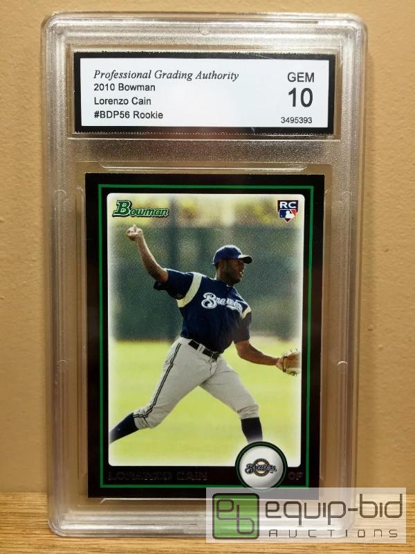 lot 1033 image: GRADED GEM MINT 10 - LORENZO CAIN ROOKIE CARD -GRADED VALUE $125 -ROYALS SUPERSTAR WORLD SERIES HERO