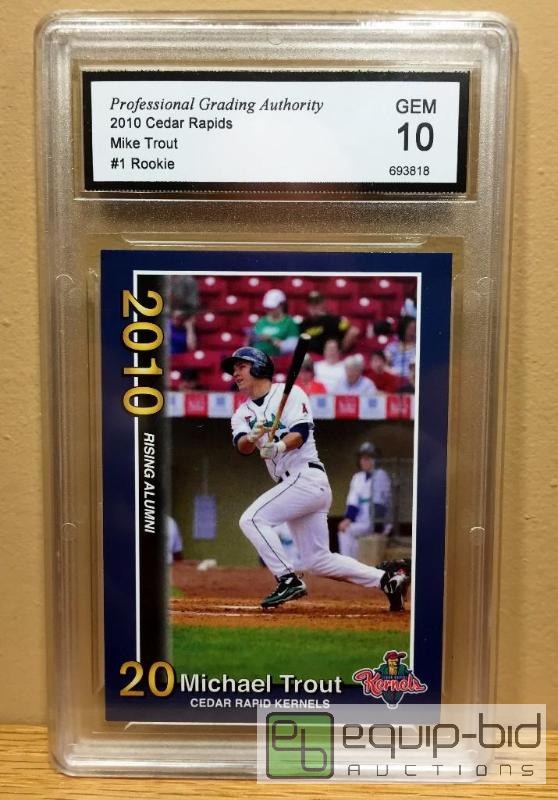 lot 1043 image: GRADED GEM MINT 10 - MIKE TROUT 2010 MINOR LEAGUE ROOKIE CARD - GRADED VALUE $130 - EXTREMELY RARE