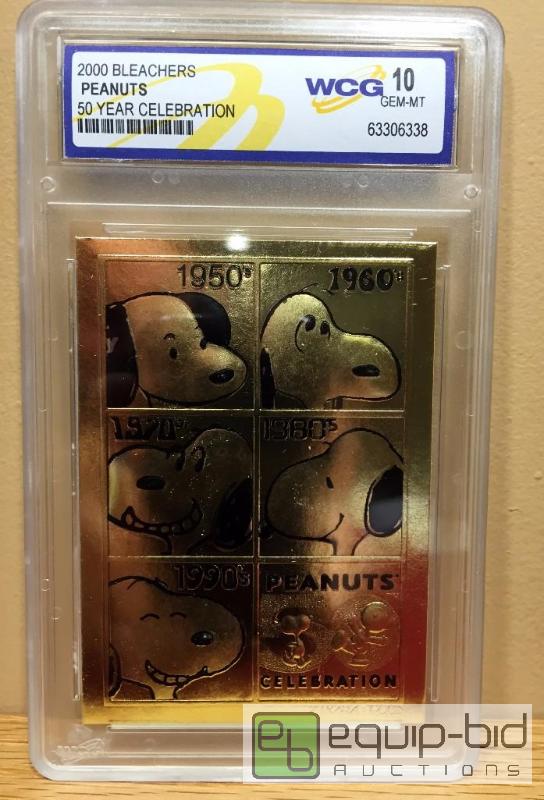 lot 1044 image: SNOOPY PEANUTS 23K Gold Card 50th Anniversary CHARLIE BROWN - GEM MINT 10 - GRADED VALUE $100