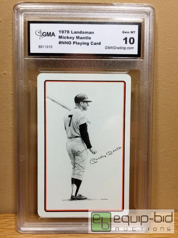 lot 1049 image: 1978 MICKEY MANTLE GRADED - GEM MINT 10 - VERY RARE - LANDSMAN PLAYING CARD - GRADED VALUE $120