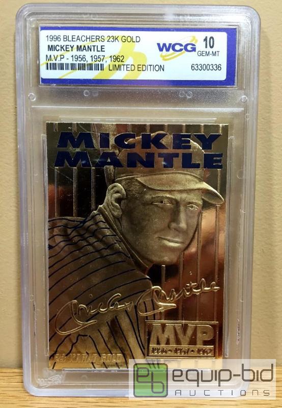 lot 1053 image: MICKEY MANTLE 1996 23KT Gold Card Sculptured  3-Time MVP  GRADED GEM MINT 10 - GRADED VALUE $150