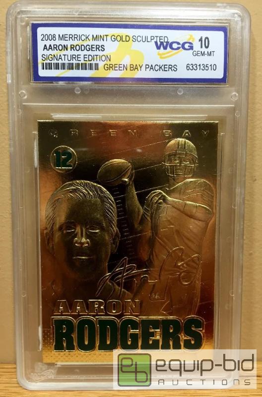 lot 1057 image: AARON RODGERS Sculptured 23KT. Gold Card Graded GEM MINT 10 Green Bay Packers - GRADED VALUE $120
