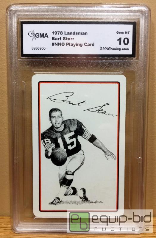 lot 1059 image: 1978 BART STARR GRADED - GEM MINT 10 - VERY RARE - LANDSMAN PLAYING CARD - GRADED VALUE $115