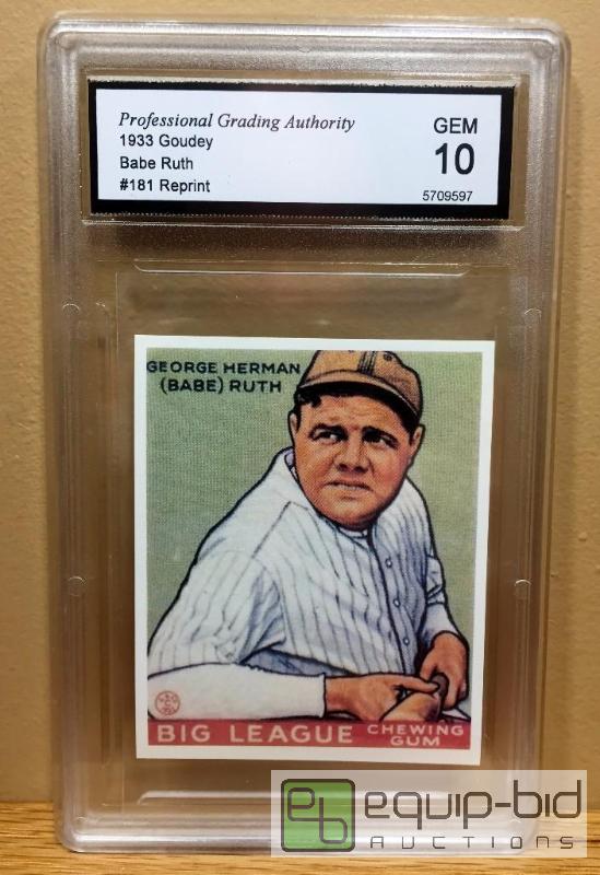 lot 1061 image: BABE RUTH 1933 GOUDEY LICENSED REPRINT CARD - GRADED GEM MINT 10 - GRADED VALUE $150