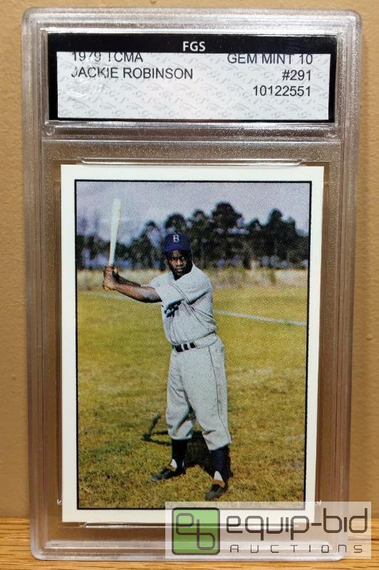 lot 1067 image: 1979 JACKIE ROBINSON GRADED - GEM MINT 10 - GRADED VALUE $100 - TCMA LICENSED - VINTAGE 36 YEARS OLD