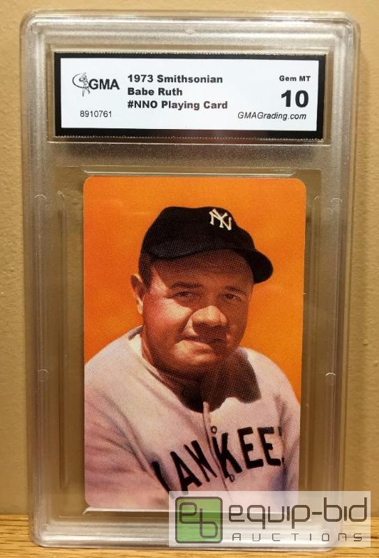lot 1070 image: 1973 BABE RUTH GRADED - GEM MINT 10 - VERY RARE VINTAGE SMITHSONIAN PLAYING CARD - GRADED VALUE $120