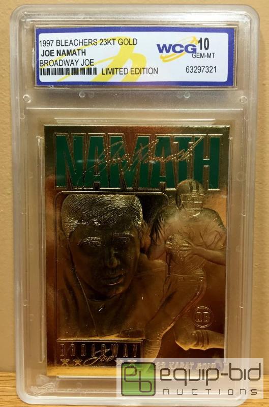 lot 1079 image: JOE NAMATH 1997 23KT Gold Card  Broadway Joe  NFL New York Jets - GEM MINT 10 - GRADED VALUE $120