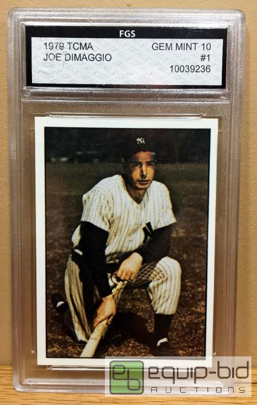 lot 1081 image: 1979 JOE DIMAGGIO GRADED - GEM MINT 10 - GRADED VALUE $100 - TCMA LICENSED - VINTAGE 36 YEARS OLD