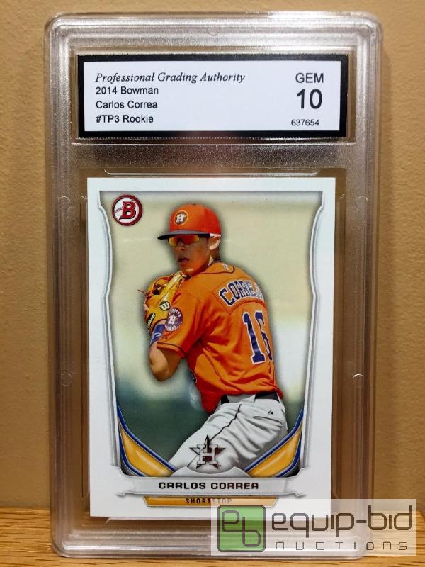 lot 1085 image: CARLOS CORREA ROOKIE CARD - GRADED GEM MINT 10 - GRADED VALUE $100 - EXTREMELY RARE - ROOKIE OF YEAR