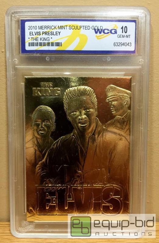 lot 1100 image: ELVIS PRESLEY 2010 The King 23KT Gold Card Sculpted Limited - GRADED GEM MINT 10 - GRADED VALUE $120