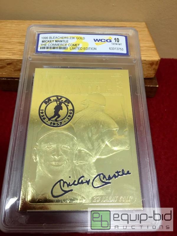 lot 1104 image: MICKEY MANTLE 1996 23KT Gold Card Sculpted  Commerce Comet  Graded GEM MINT 10 - GRADED VALUE $150