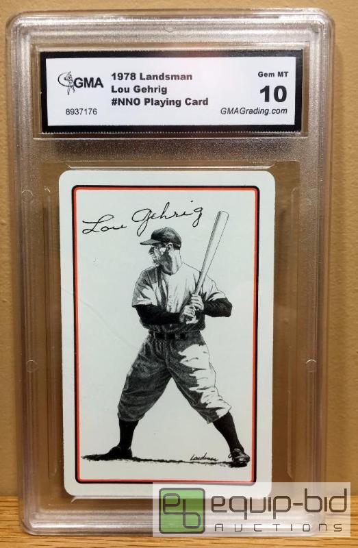 lot 1105 image: 1978 LOU GEHRIG GRADED - GEM MINT 10 - VERY RARE - LANDSMAN PLAYING CARD - GRADED VALUE $115
