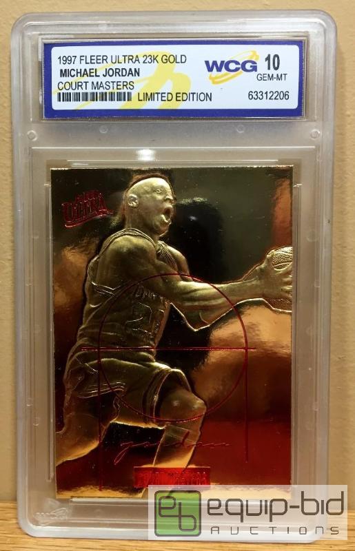 lot 1106 image: MICHAEL JORDAN 1997 Fleer Ultra COURT MASTERS 23KT Gold Card GRADED GEM MINT 10 - GRADED VALUE $150