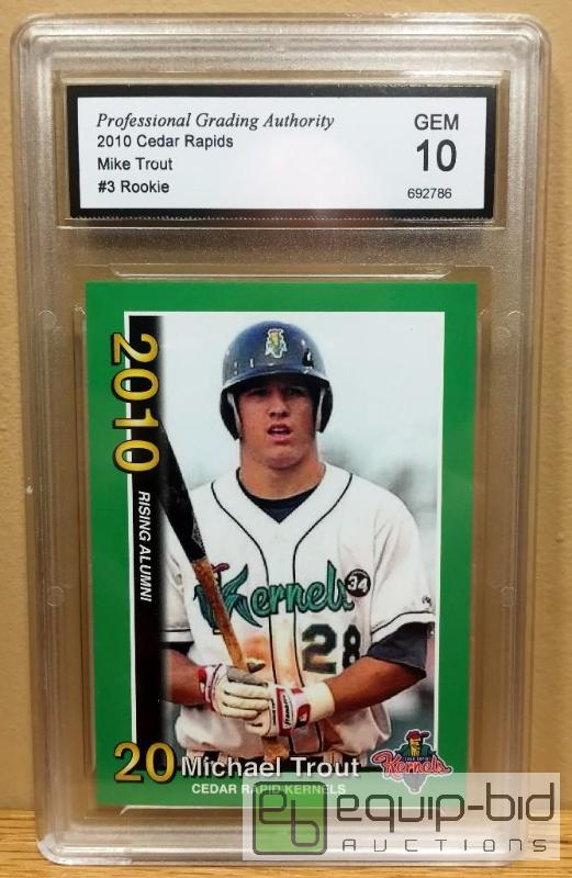 lot 1107 image: GRADED GEM MINT 10 - MIKE TROUT 2010 MINOR LEAGUE ROOKIE CARD - GRADED VALUE $130 - EXTREMELY RARE