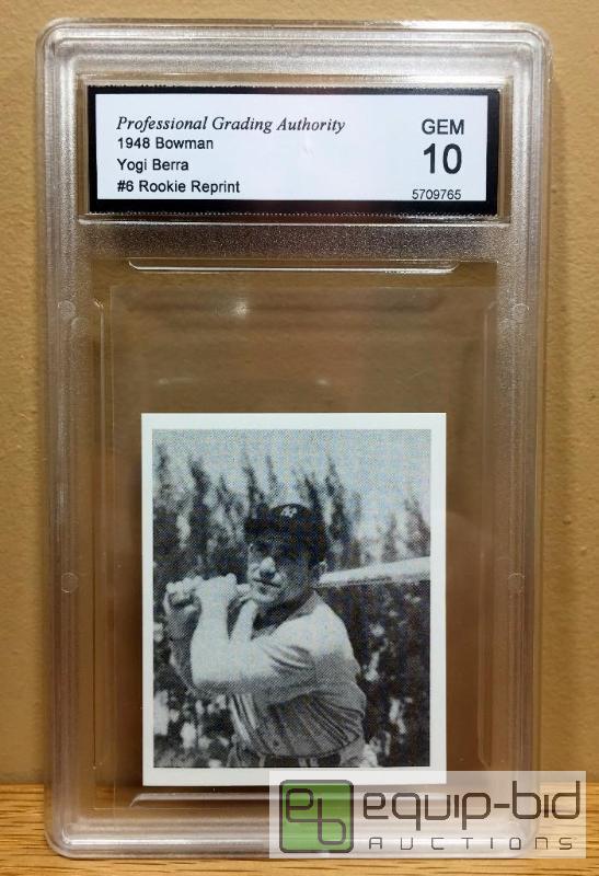 lot 1109 image: YOGI BERRA ROOKIE 1948 BOWMAN LICENSED REPRINT CARD - GRADED GEM MINT 10 - GRADED VALUE $150