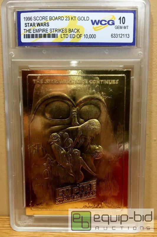 lot 1113 image: Star Wars EMPIRE STRIKES BACK Movie Poster 23KT Gold Card - GRADED GEM MINT 10 - GRADED VALUE $120