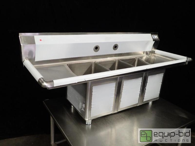 lot 9445 image: Supera (SK3-1014-D12-1) - 54 Three-Compartment Sink w Two Drainboards