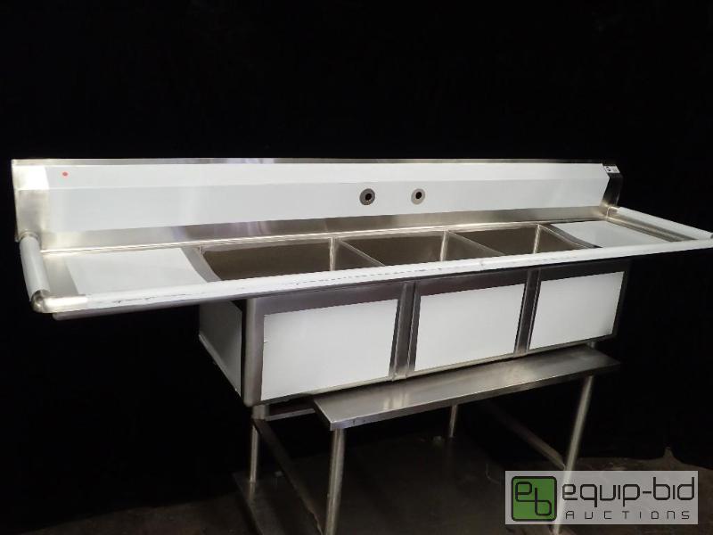 lot 9446 image: Supera (SK3-1818-D18-1) - 90 Three-Compartment Sink w Two Drainboards