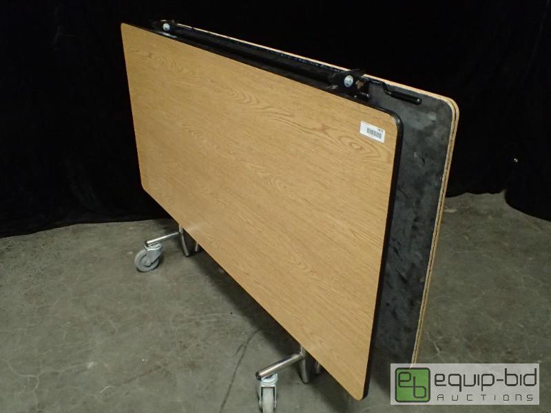 lot 9478 image: 60 x 60 Wood Folding Tableff with Metal Legs on Casters