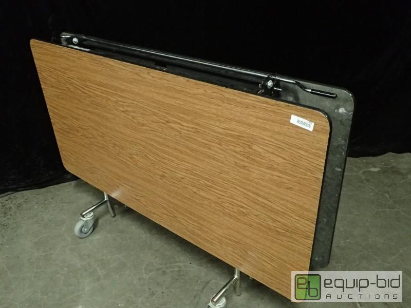 lot 9482 image: 60 x 60 Wood Folding Tableff with Metal Legs on Casters