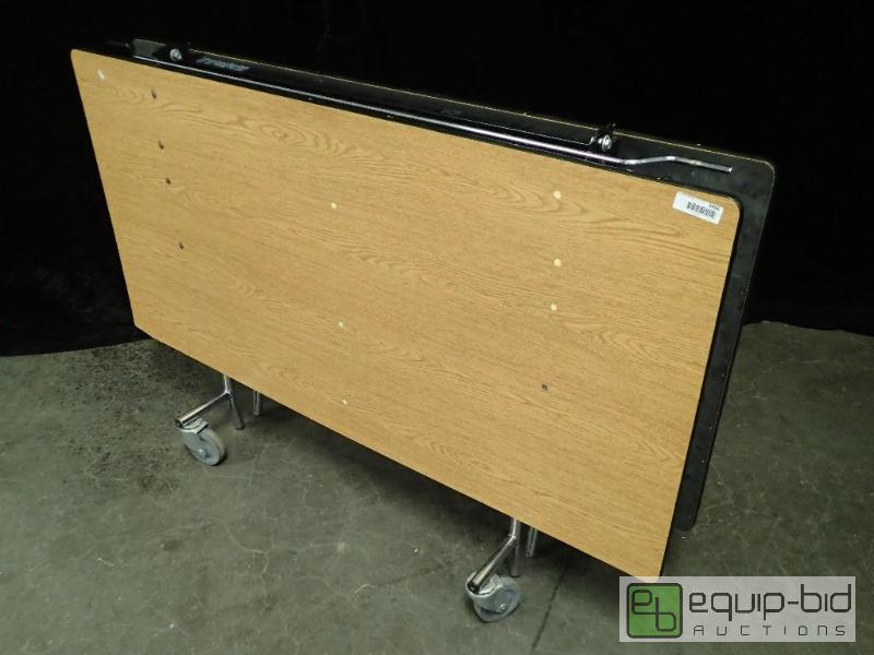lot 9484 image: 60 x 60 Wood Folding Tableff with Metal Legs on Casters
