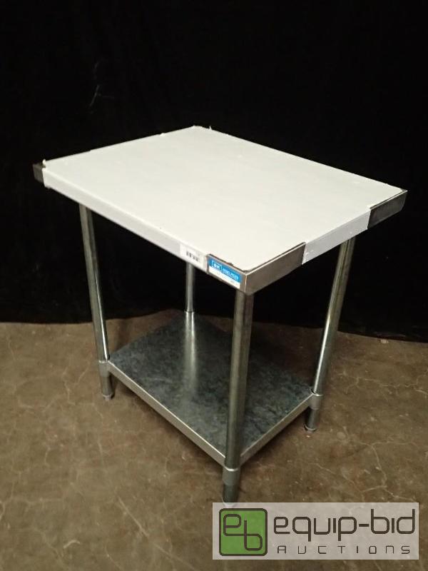 lot 9703 image: BK Resources VTT-3024 18 Ga. Stainless Flattop Workbench, Galvanized Base