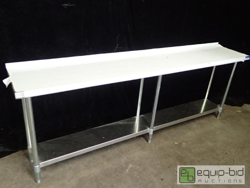 lot 9713 image: BK Resources VTTR-1896 Stainless Steel Work Table w Backsplash