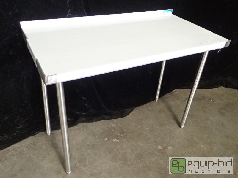 lot 9714 image: BK Resources VTTR-4824 Work Table 18430 Stainless Steel Top, with Turndown Edges on Front