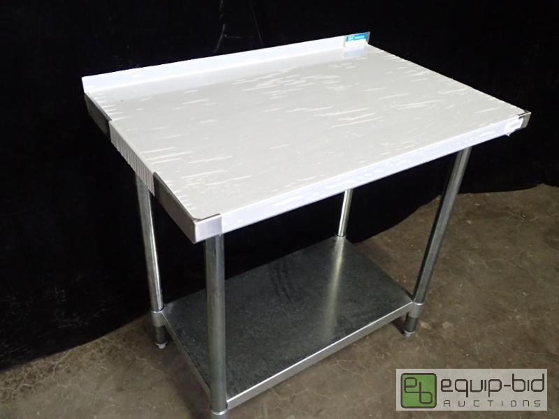 lot 9715 image: BK Resources VTTR-3624 36x24 Work Prep Table Stainless Top w 1.5in Backsplash NSF