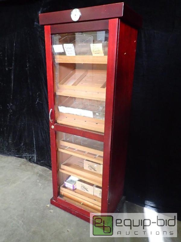 lot 9834 image: Nice Humidor with (6) Shelves, (2) Drawers for Humidifiers and Hygrometer