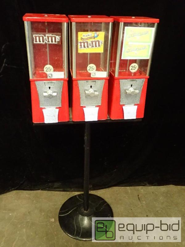 lot 388 image: (3) Eagle Candy and Toy Vending Machines on Iron Stand